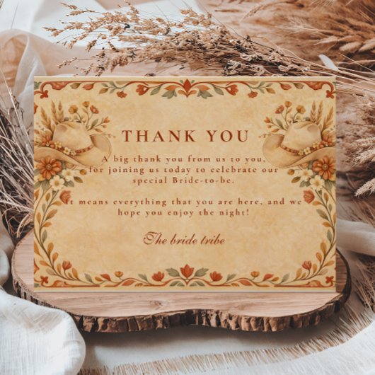 Rustic Cowgirl Bridal Shower サンキューカード
