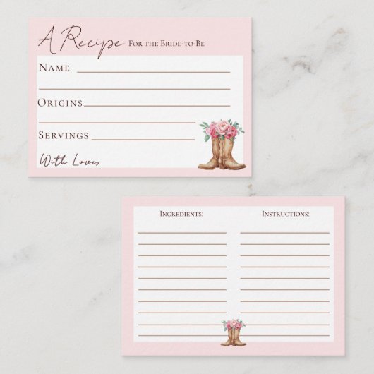 Rustic Cowgirl Bridal Shower Recipe Card Insert エンクロージャーカード (正面/裏面)