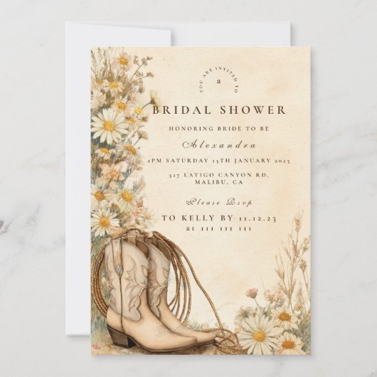 Rustic Cowgirl Daisy Bridal Shower 招待状 (正面)