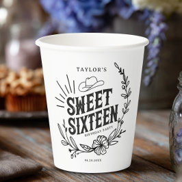 Rustic Cowgirl Floral Sweet Sixteen Birthday Party 紙コップ
