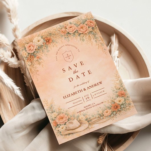 Rustic Cowgirl Garden Arch Wedding セーブザデート