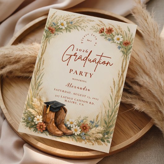 Rustic Cowgirl Graduation Party 招待状