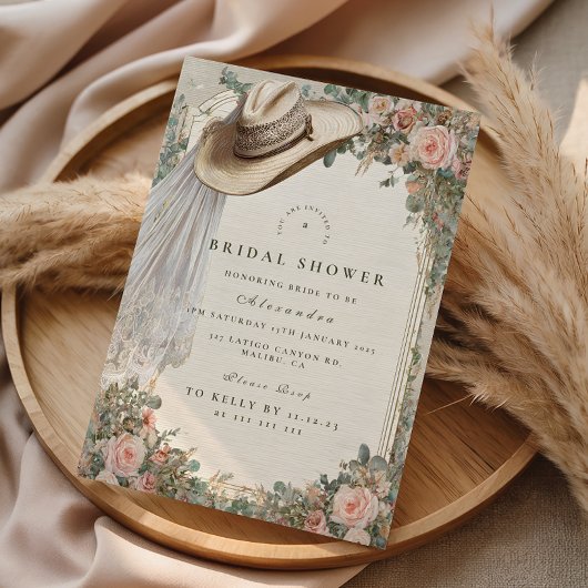 Rustic Cowgirl Hat Floral Bridal Shower 招待状