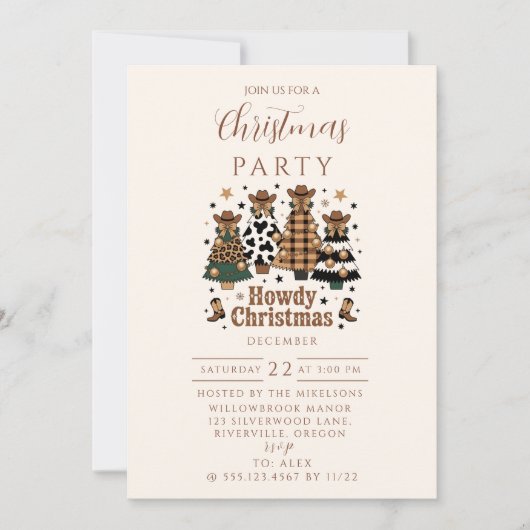 Rustic Cowgirl Howdy Western Christmas 招待状 (正面)