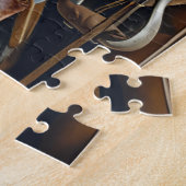 Rustic Cowgirl in Denim with Horse Western Barn ジグソーパズル (側面)