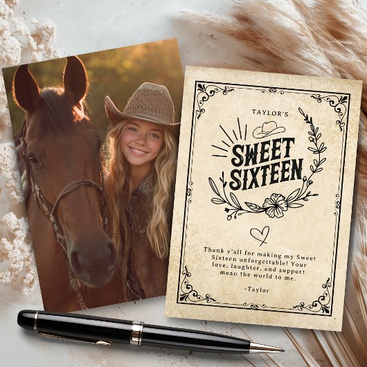 Rustic Cowgirl Sweet Sixteen Photo サンキューカード