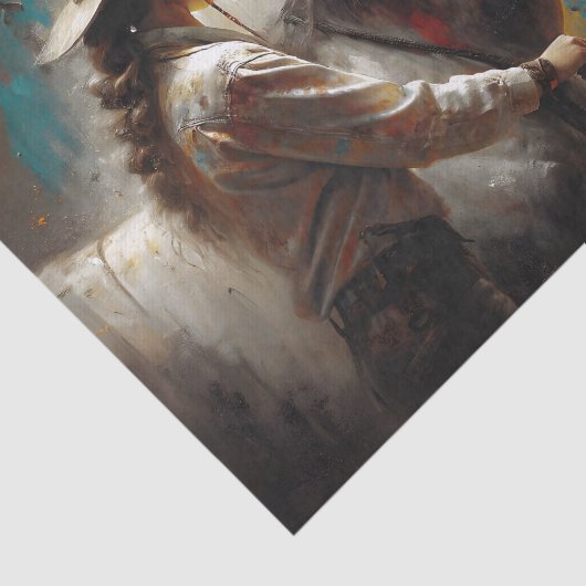 Rustic Cowgirl with White Horse Decoupage 薄葉紙 (詳細)