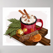 Rustic Cozy Hot Cocoa Mug Marshmallow Xmas Drink ポスター (正面)