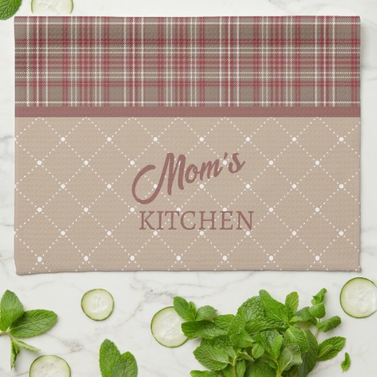 Rustic Cranberry, Dark Tan & White Plaid キッチンタオル (折り畳み)