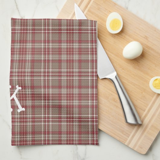 Rustic Cranberry, Dark Tan & White Plaid Kitchen キッチンタオル (四つ折り)