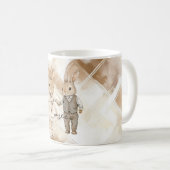 Rustic Cream Brown Stripes Bunny Rabbits Love コーヒーマグカップ (正面右)