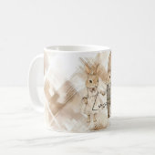 Rustic Cream Brown Stripes Bunny Rabbits Love コーヒーマグカップ (正面左)