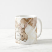 Rustic Cream Brown Stripes Three Bunny Rabbits コーヒーマグカップ (正面右)
