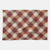 Rustic Cream Orange Rust Red Plaid Pattern キッチンタオル (横)
