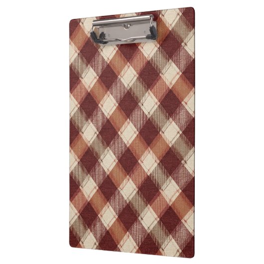 Rustic Cream Orange Rust Red Plaid Pattern クリップボード (左)