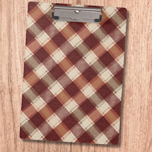 Rustic Cream Orange Rust Red Plaid Pattern クリップボード