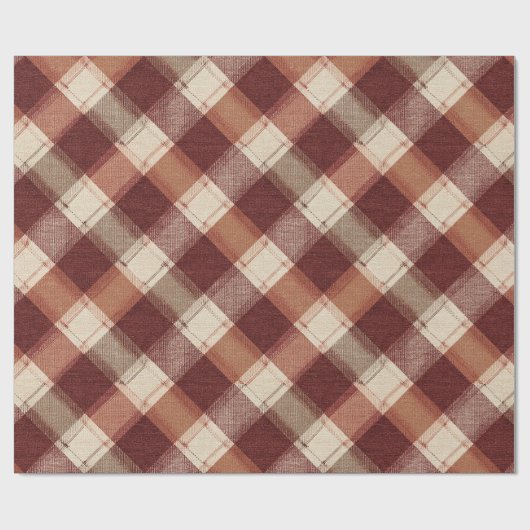 Rustic Cream Orange Rust Red Plaid Pattern ラッピングペーパー (フラット)