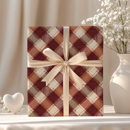 Rustic Cream Orange Rust Red Plaid Pattern ラッピングペーパー
