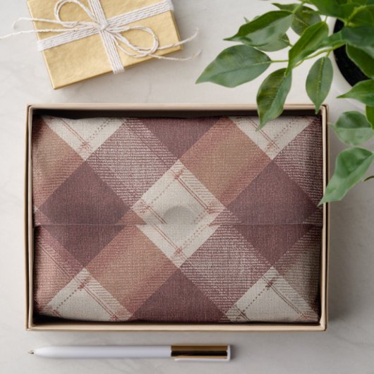 Rustic Cream Orange Rust Red Plaid Pattern 薄葉紙 (ギフト)