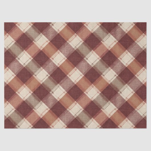 Rustic Cream Orange Rust Red Plaid Pattern 薄葉紙 (正面)
