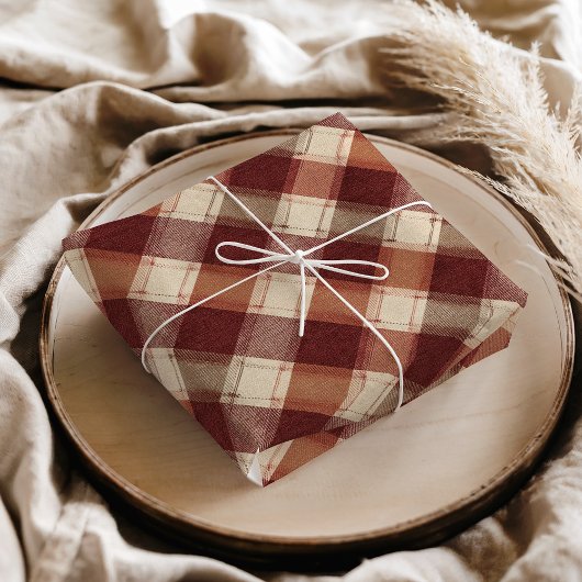 Rustic Cream Orange Rust Red Plaid Pattern 薄葉紙