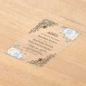 Rustic Cream Soft Blue Floral Lace Muslim Wedding アクリル招待状 (レイダウン)