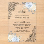 Rustic Cream Soft Blue Floral Lace Muslim Wedding アクリル招待状 (正面)