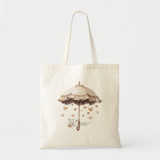 Rustic Cream Umbrella Hearts トートバッグ (正面)