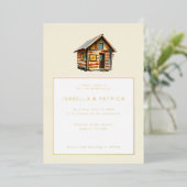 Rustic Cream Watercolor Cabin Illustration 箔招待状 (立ち正面)