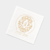 Rustic Crest Ivory Black Old Print Gothic Wedding 箔ナプキン (左)