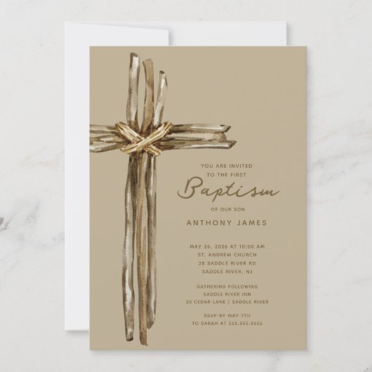 Rustic Cross Baptism 招待状 (正面)