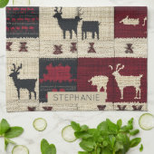 Rustic Cross-Stitch Patchwork | Folk Holiday Motif キッチンタオル (折り畳み)