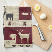 Rustic Cross-Stitch Patchwork | Folk Holiday Motif キッチンタオル (四つ折り)