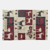 Rustic Cross-Stitch Patchwork | Folk Holiday Motif キッチンタオル (横)