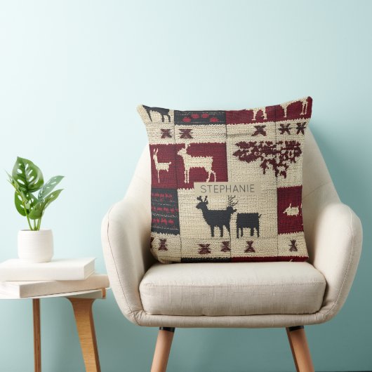 Rustic Cross-Stitch Patchwork | Folk Holiday Motif クッション (椅子)