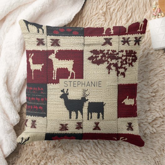 Rustic Cross-Stitch Patchwork | Folk Holiday Motif クッション (ブランケット)