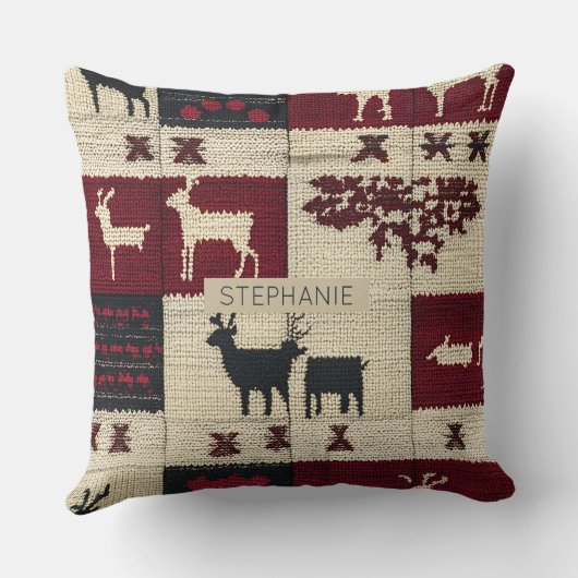 Rustic Cross-Stitch Patchwork | Folk Holiday Motif クッション (裏面)