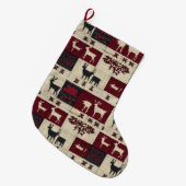 Rustic Cross-Stitch Patchwork | Folk Holiday Motif ラージクリスマスストッキング (正面 (吊り時))