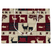 Rustic Cross-Stitch Patchwork | Folk Holiday Motif ラージペーパーバッグ (正面)