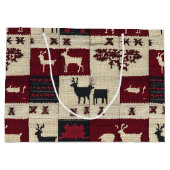 Rustic Cross-Stitch Patchwork | Folk Holiday Motif ラージペーパーバッグ (裏面)