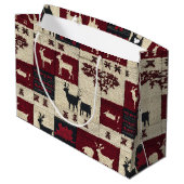 Rustic Cross-Stitch Patchwork | Folk Holiday Motif ラージペーパーバッグ (裏面アングル)