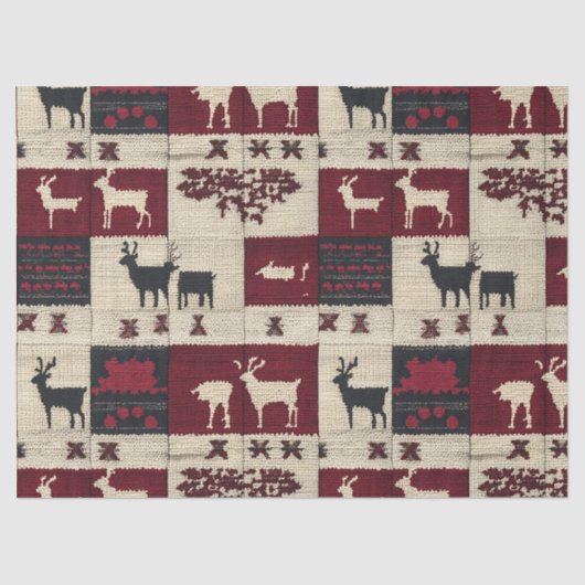 Rustic Cross-Stitch Patchwork | Folk Holiday Motif 薄葉紙 (正面)