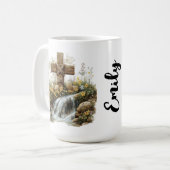 Rustic Cross Waterfall Easter Design コーヒーマグカップ (正面左)