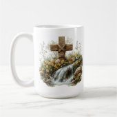 Rustic Cross Waterfall Easter Design コーヒーマグカップ (左)