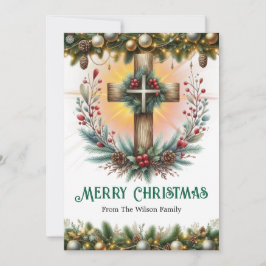 Rustic Cross with Wreath Christmas シーズンカード