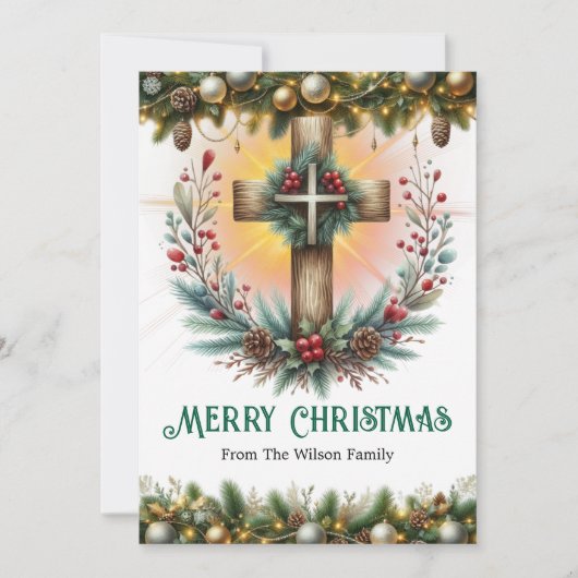 Rustic Cross with Wreath Christmas  シーズンカード (正面)