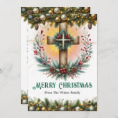 Rustic Cross with Wreath Christmas  シーズンカード (正面/裏面)