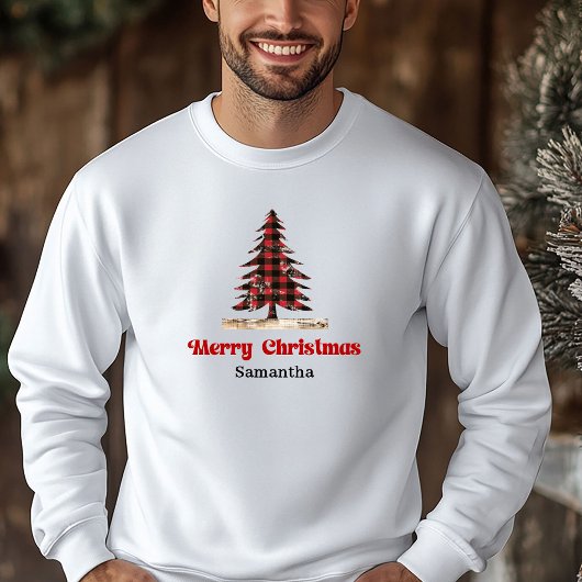Rustic Custom Name Plaid Tree Christmas Hoodie Gif パーカ