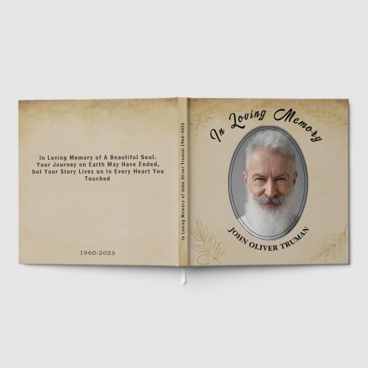 Rustic Custom Text Photo Memorial Funeral Leaves ゲストブック (全面)
