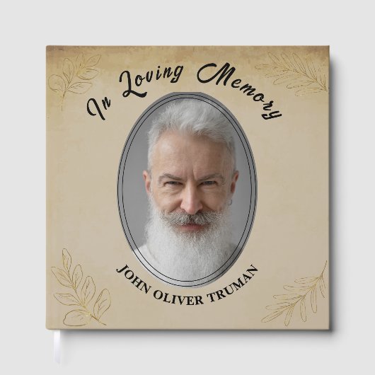 Rustic Custom Text Photo Memorial Funeral Leaves ゲストブック (正面)